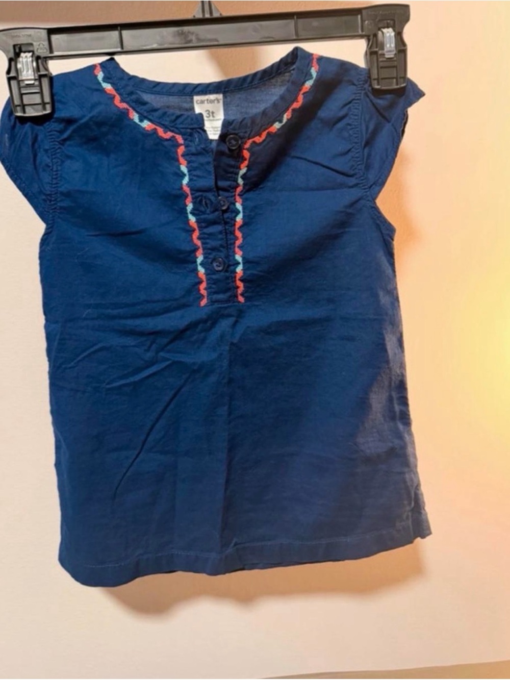 Carter's Navy Blue Girls' Cap Sleeve Top with Embroidered Trim